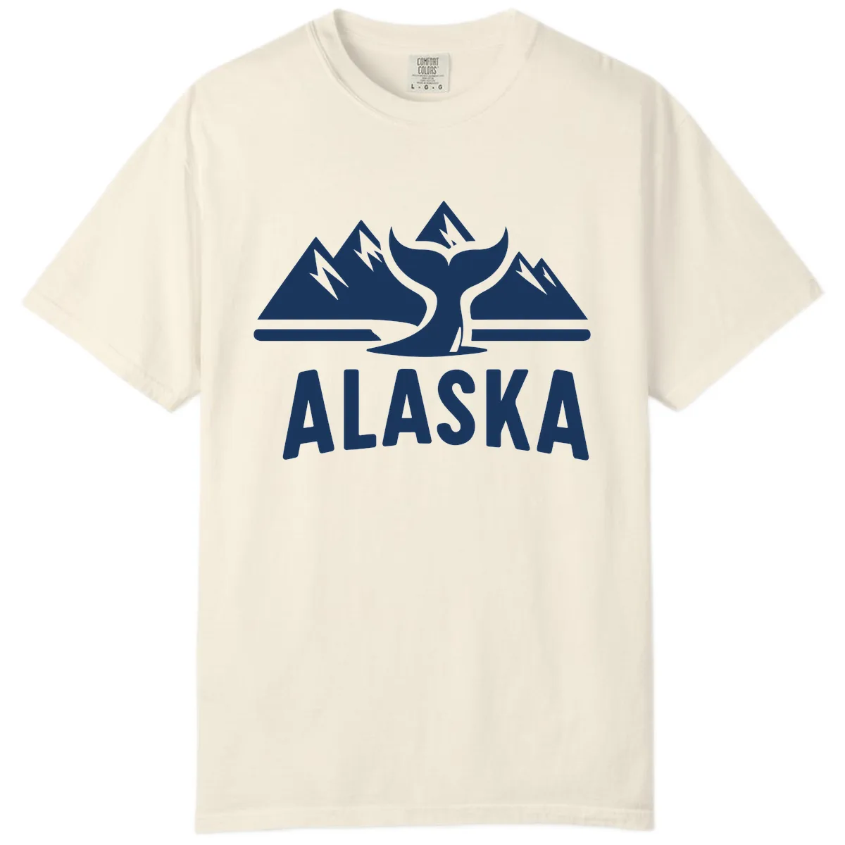 Alaska Mountains Whale Tail Scenic Design Comfort Color in Ivory
