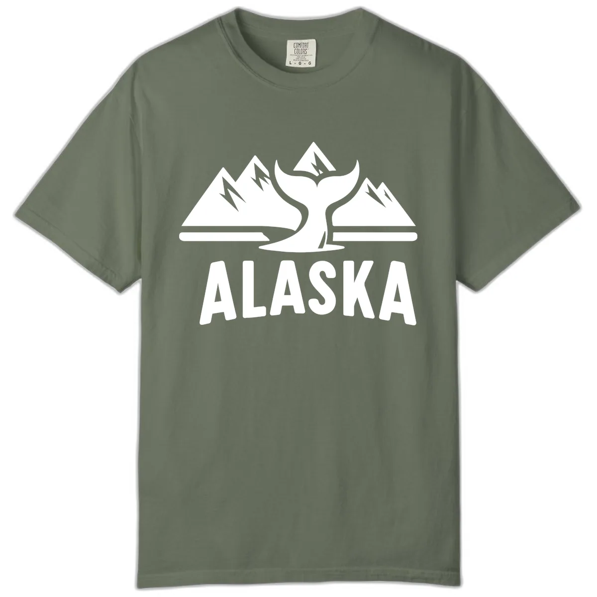 Alaska Mountains Whale Tail Scenic Design Comfort Color in Moss