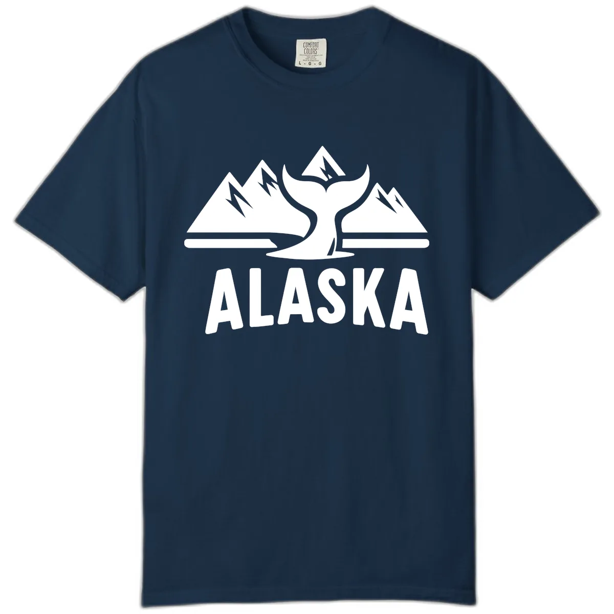 Alaska Mountains Whale Tail Scenic Design Comfort Color in True Navy