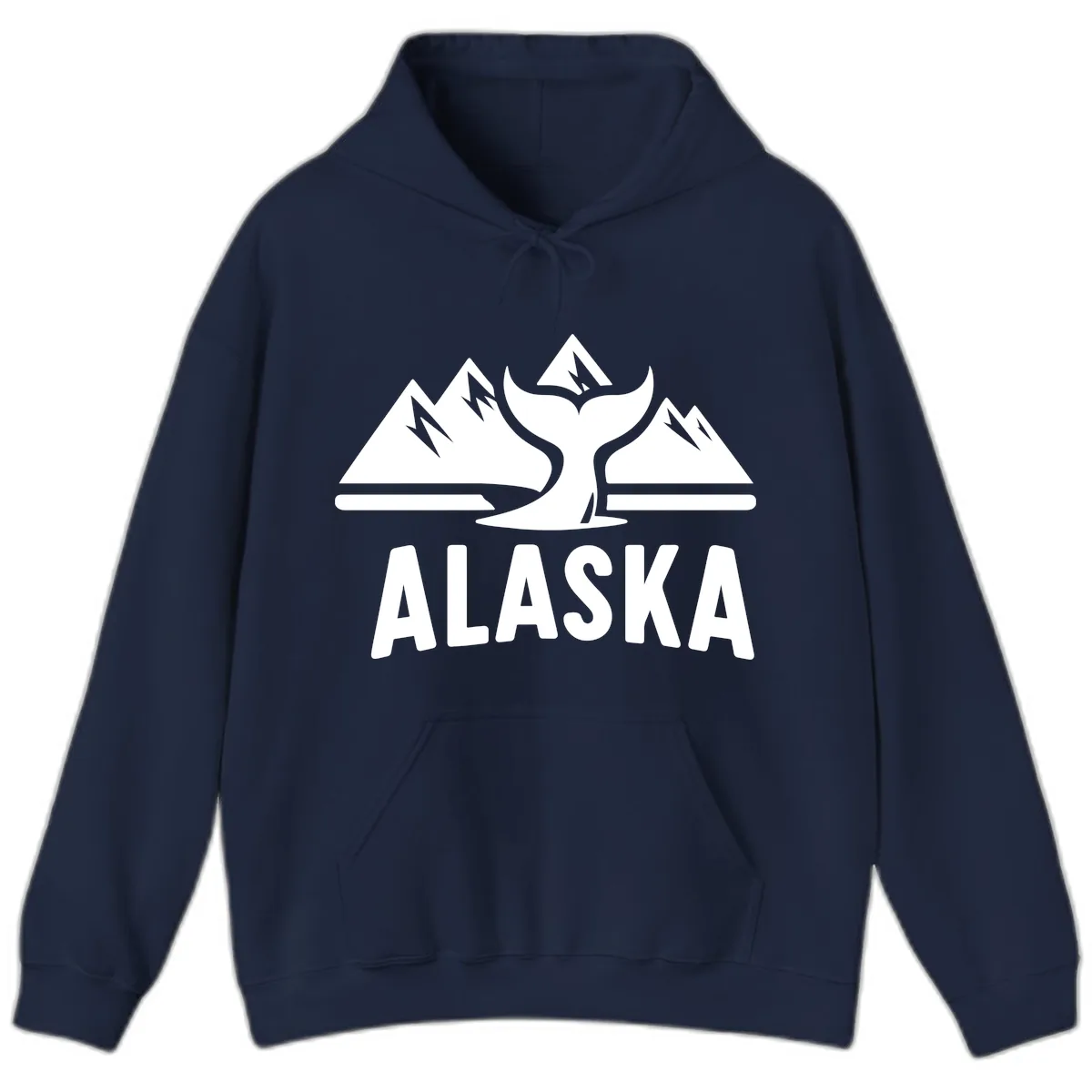 Alaska Mountains Whale Tail Scenic Design Hoodie in Navy