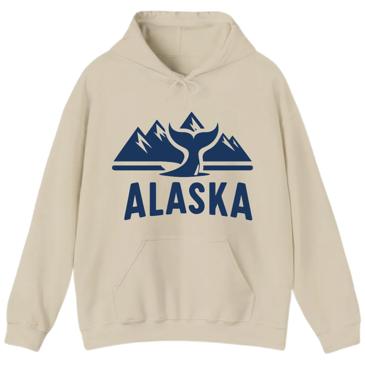 Alaska Mountains Whale Tail Scenic Design Hoodie in Sand