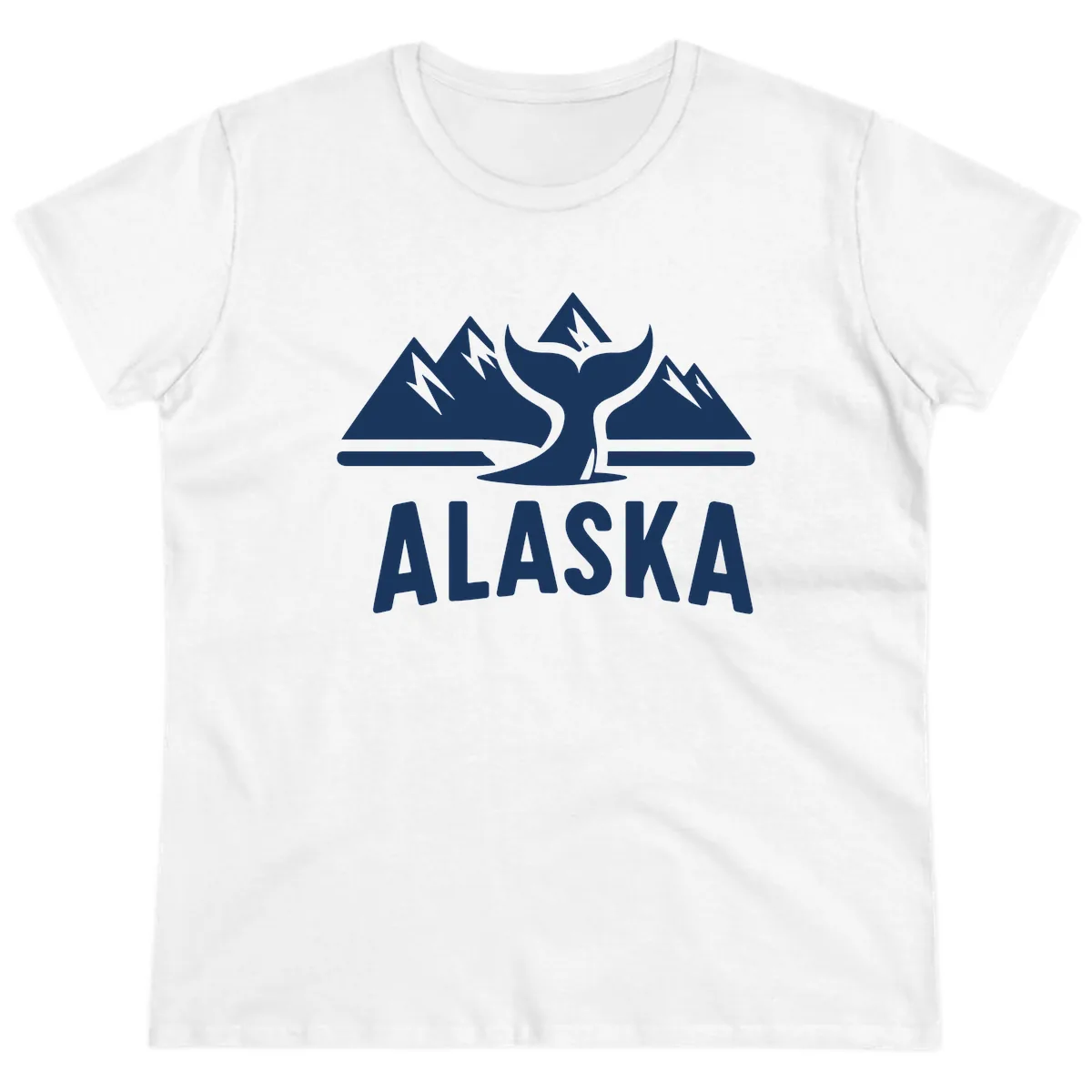 Alaska Mountains Whale Tail Scenic Design Ladies Tee in White
