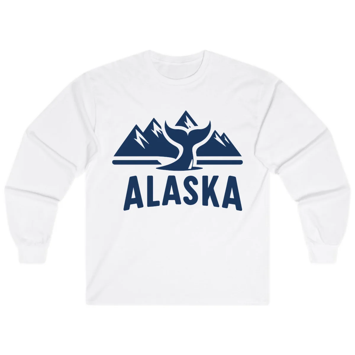 Alaska Mountains Whale Tail Scenic Design Long Sleeve in White