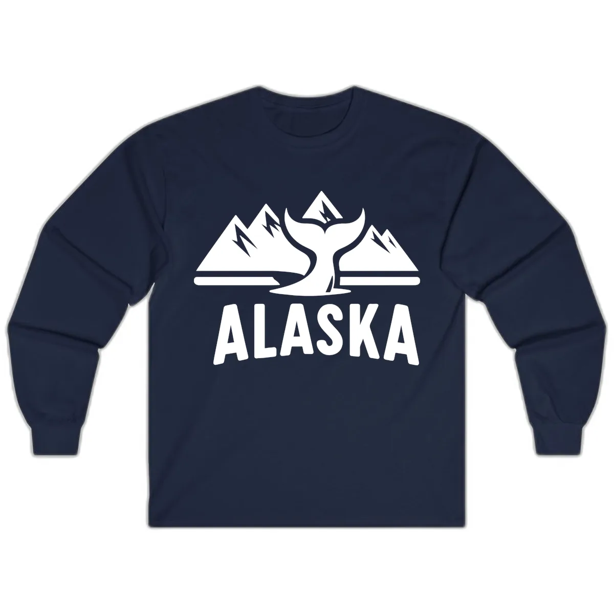 Alaska Mountains Whale Tail Scenic Design Long Sleeve in Navy