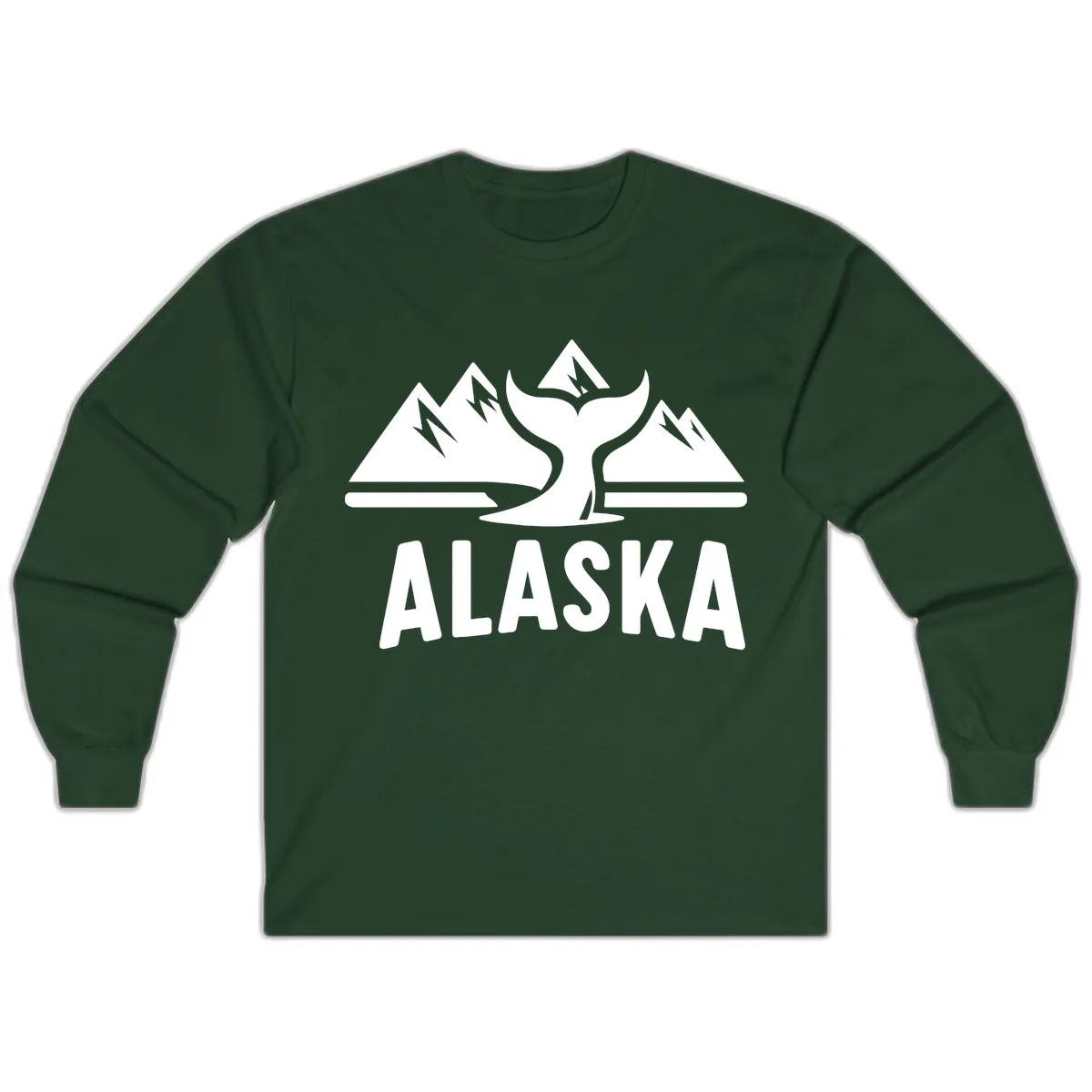Alaska Mountains Whale Tail Scenic Design Long Sleeve in Forest Green