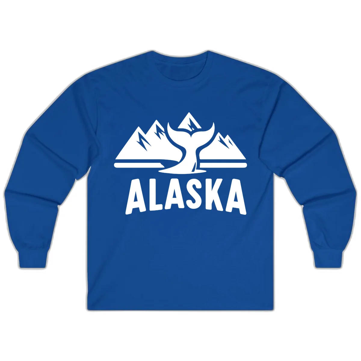 Alaska Mountains Whale Tail Scenic Design Long Sleeve in Royal