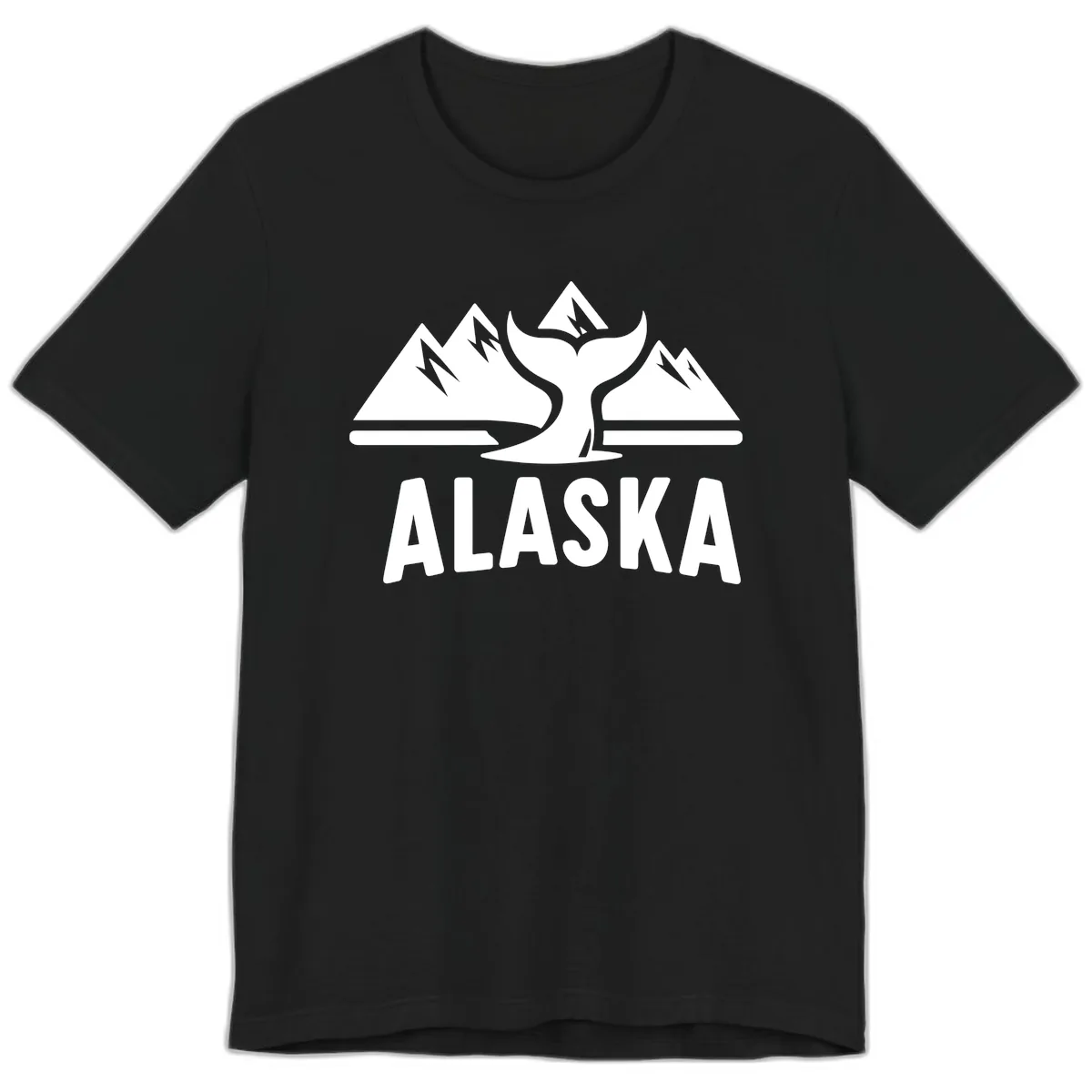 Alaska Mountains Whale Tail Scenic Design Premium T-Shirt in Black