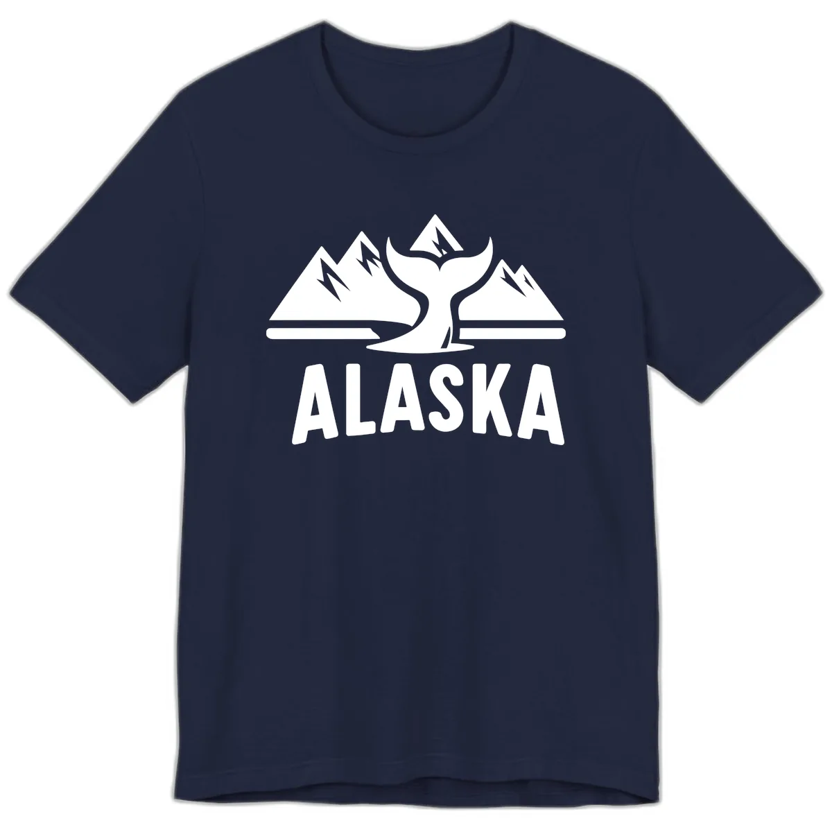 Alaska Mountains Whale Tail Scenic Design Premium T-Shirt in Navy