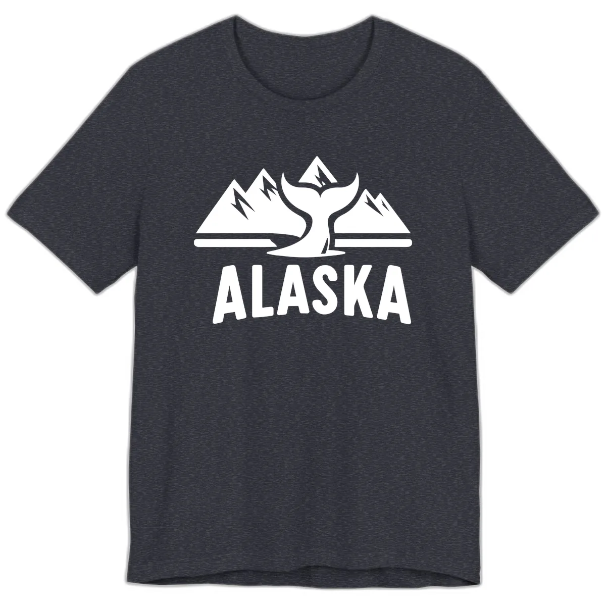 Alaska Mountains Whale Tail Scenic Design Premium T-Shirt in Heather Navy