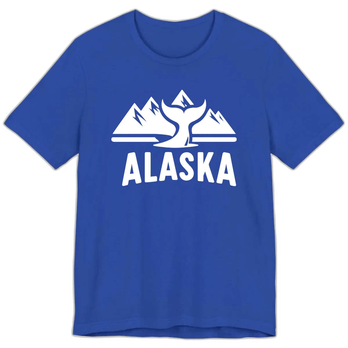 Alaska Mountains Whale Tail Scenic Design Premium T-Shirt in True Royal