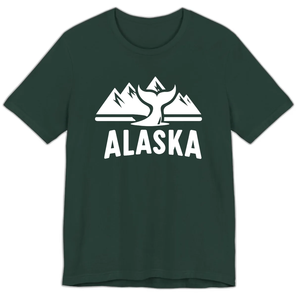 Alaska Mountains Whale Tail Scenic Design Premium T-Shirt in Forest