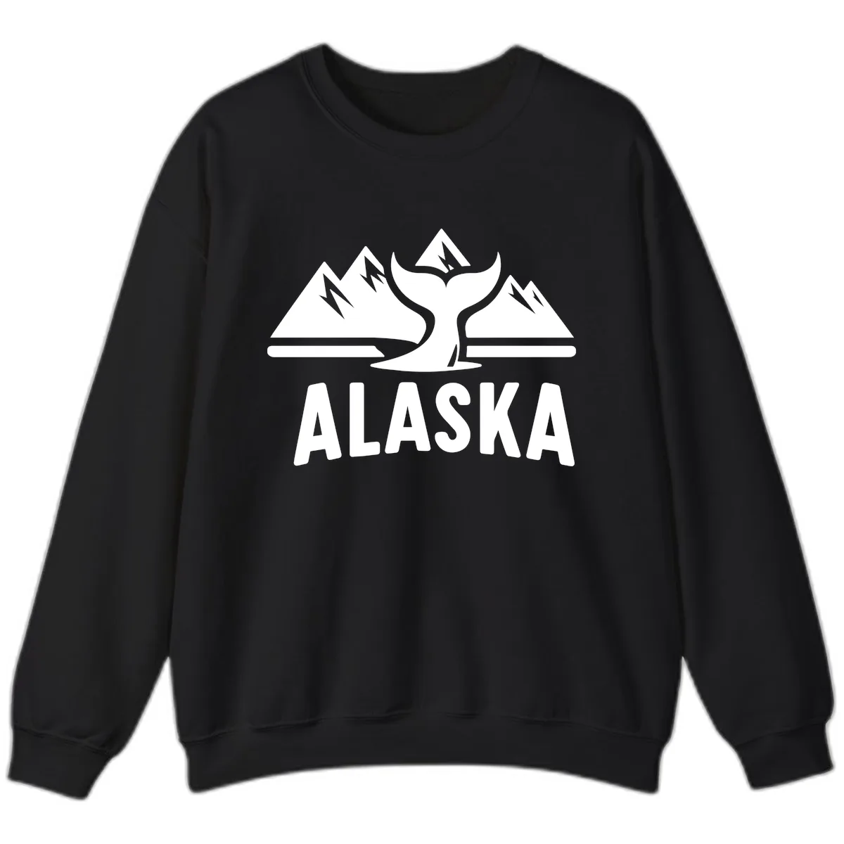 Alaska Mountains Whale Tail Scenic Design Sweatshirt in Black