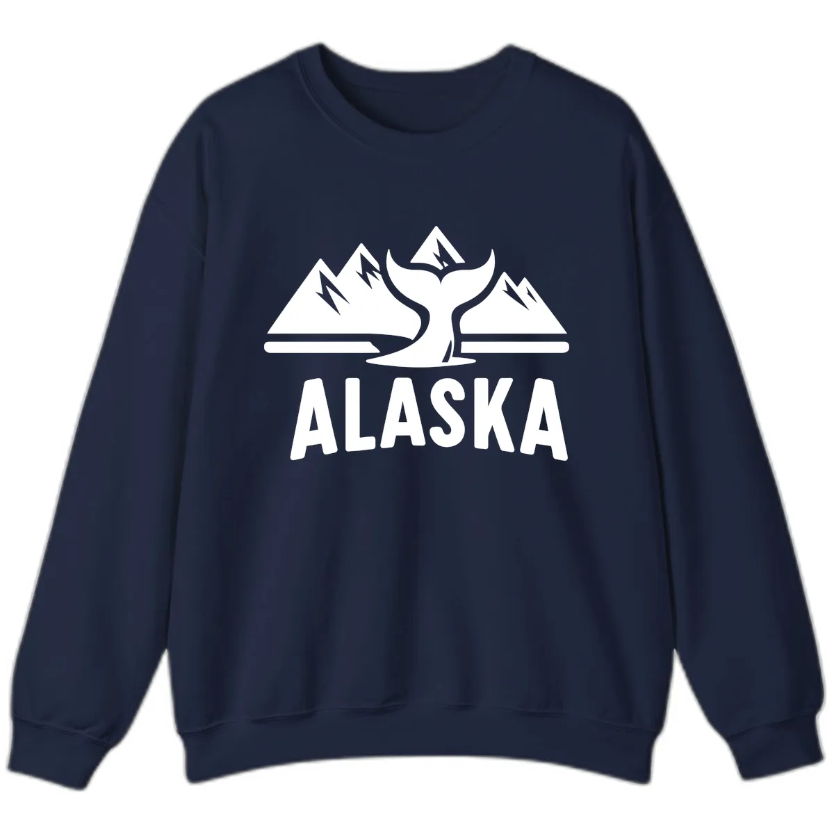 Alaska Mountains Whale Tail Scenic Design Sweatshirt in Navy