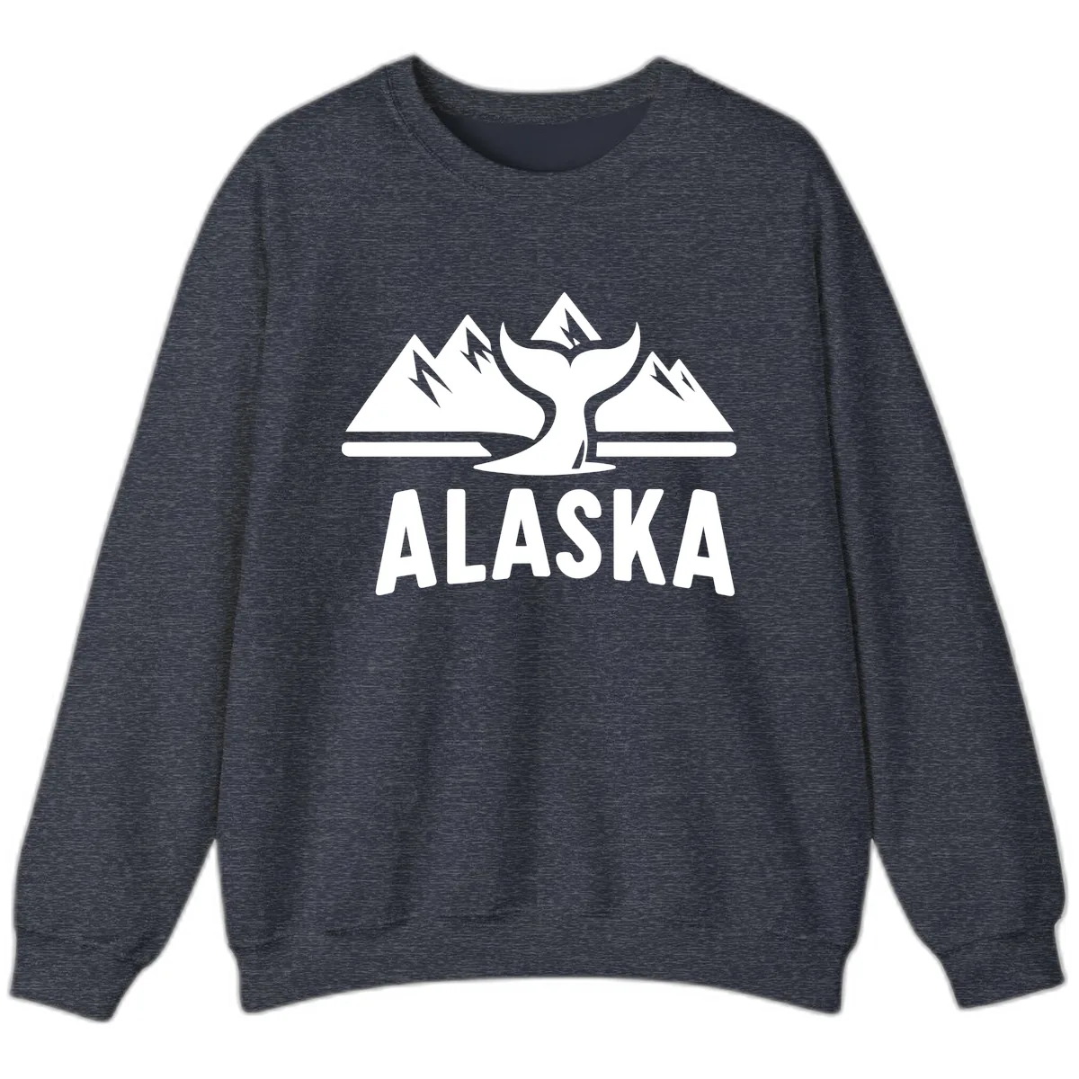 Alaska Mountains Whale Tail Scenic Design Sweatshirt in Heather Sport Dark Navy