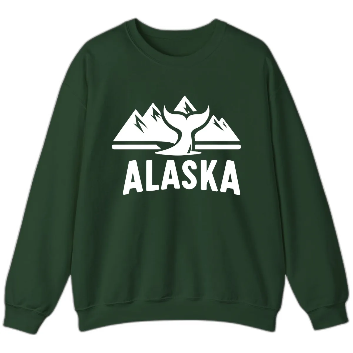Alaska Mountains Whale Tail Scenic Design Sweatshirt in Forest Green
