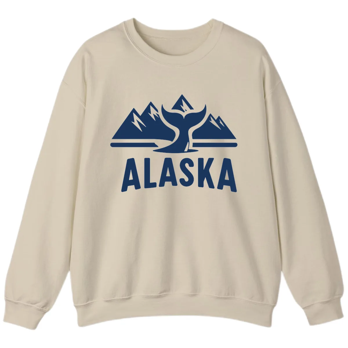 Alaska Mountains Whale Tail Scenic Design Sweatshirt in Sand