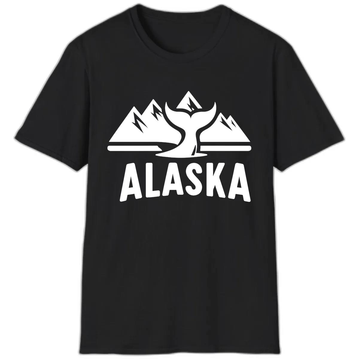 Alaska Mountains Whale Tail Scenic Design T-Shirt in Black