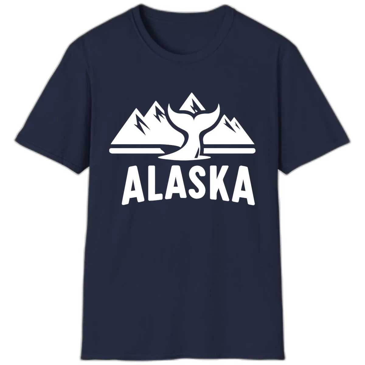 Alaska Mountains Whale Tail Scenic Design T-Shirt in Navy