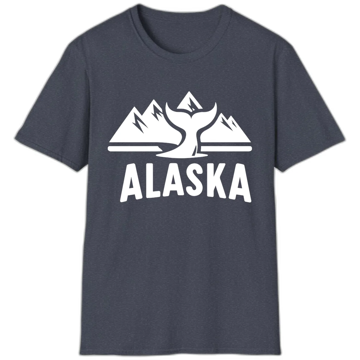 Alaska Mountains Whale Tail Scenic Design T-Shirt in Heather Navy