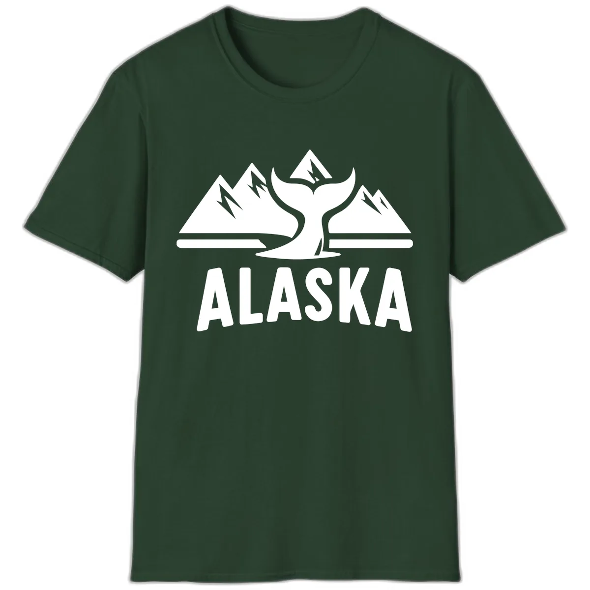 Alaska Mountains Whale Tail Scenic Design T-Shirt in Forest Green