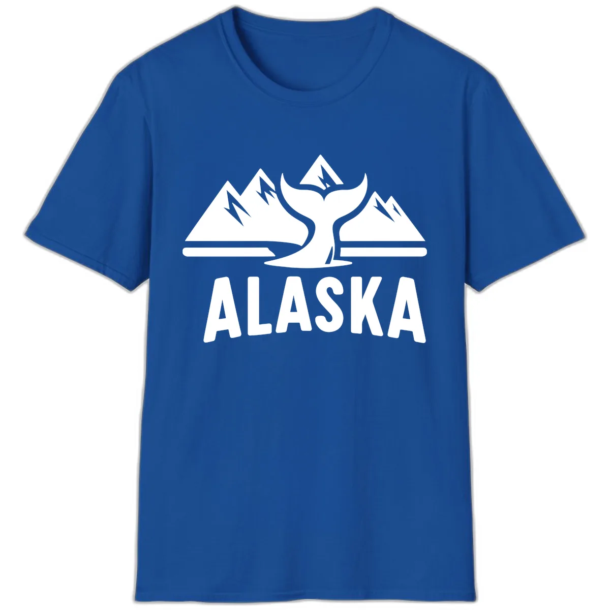 Alaska Mountains Whale Tail Scenic Design T-Shirt in Royal