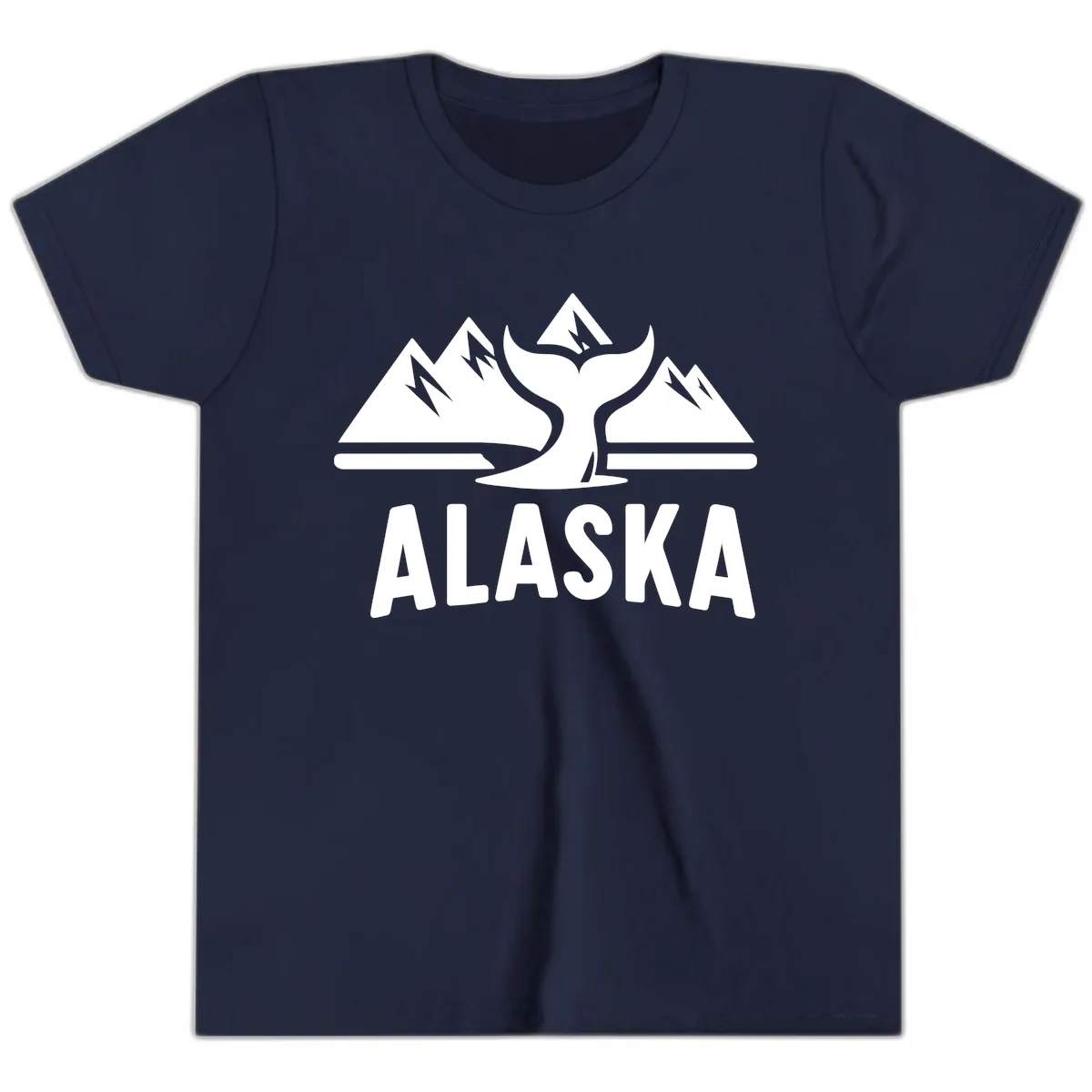 Alaska Mountains Whale Tail Scenic Design Youth T-Shirt in Navy