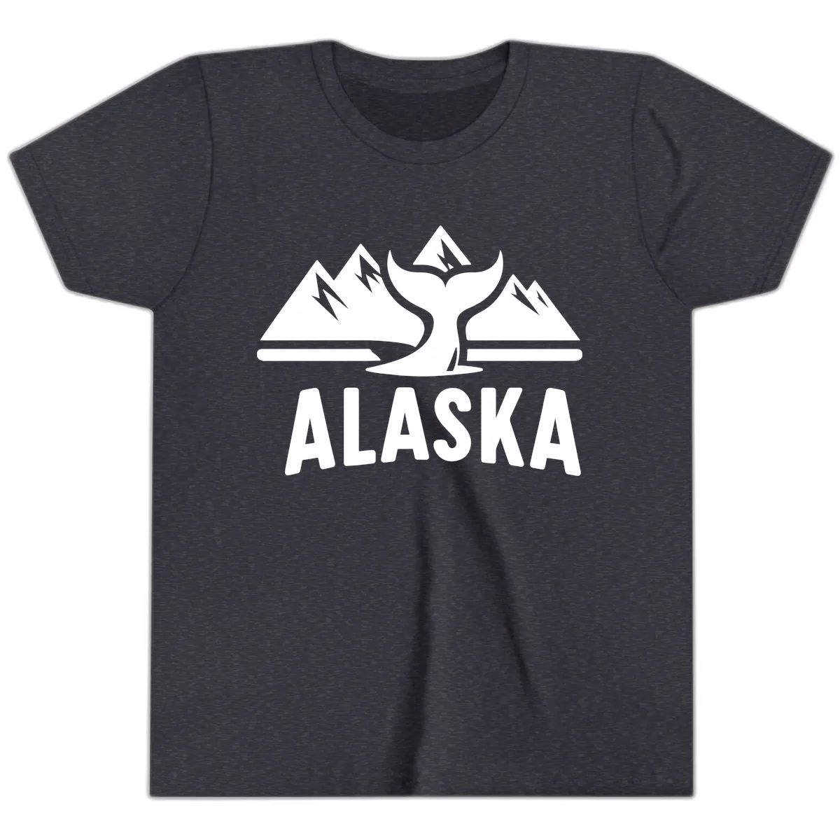 Alaska Mountains Whale Tail Scenic Design Youth T-Shirt in Heather Navy