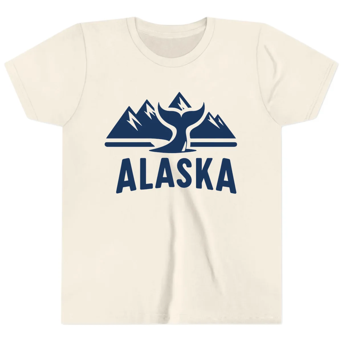 Alaska Mountains Whale Tail Scenic Design Youth T-Shirt in Natural