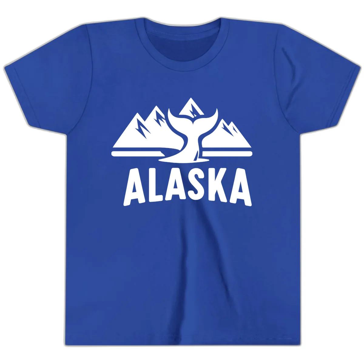 Alaska Mountains Whale Tail Scenic Design Youth T-Shirt in True Royal