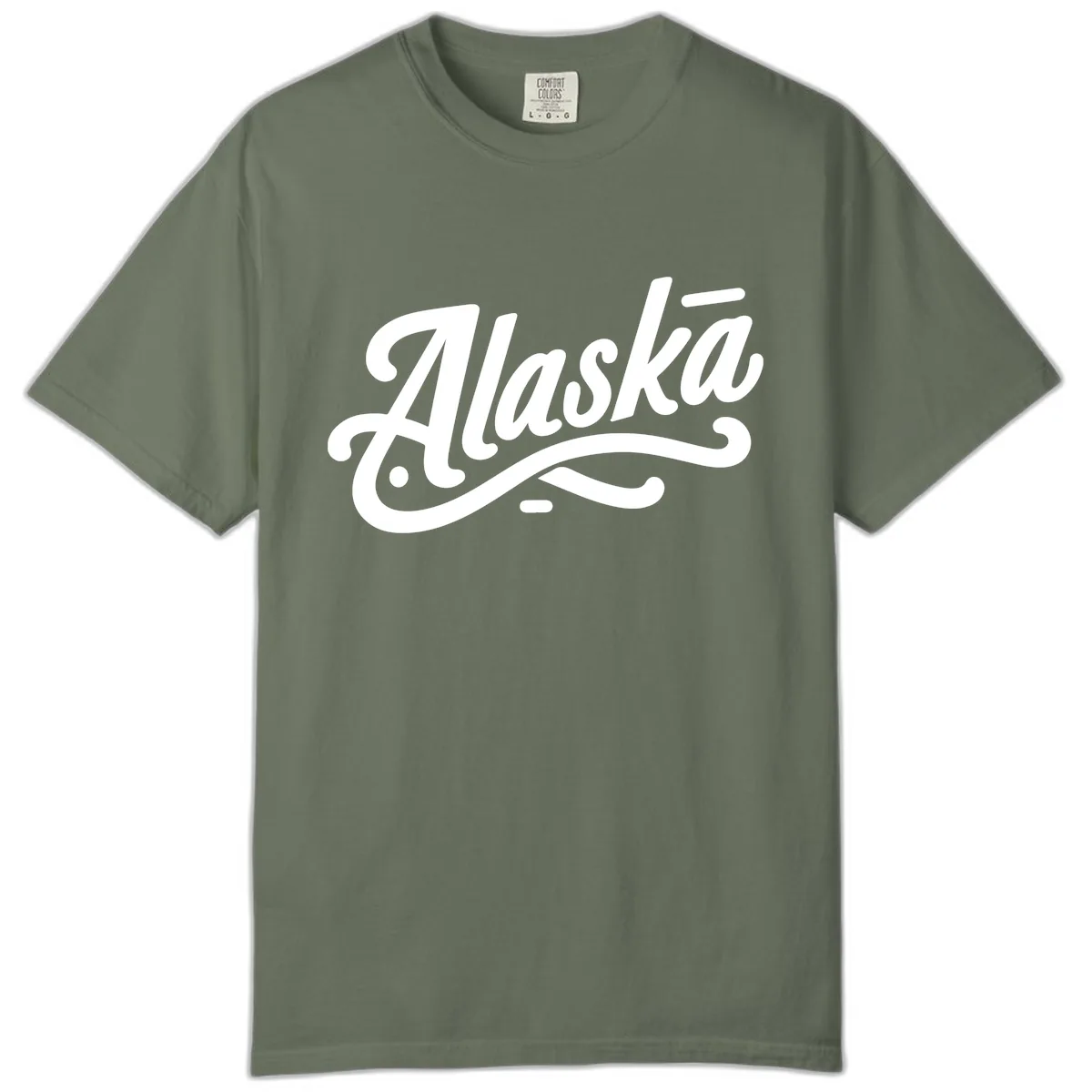 Alaska Script Calligraphy Lettering Comfort Color in Moss