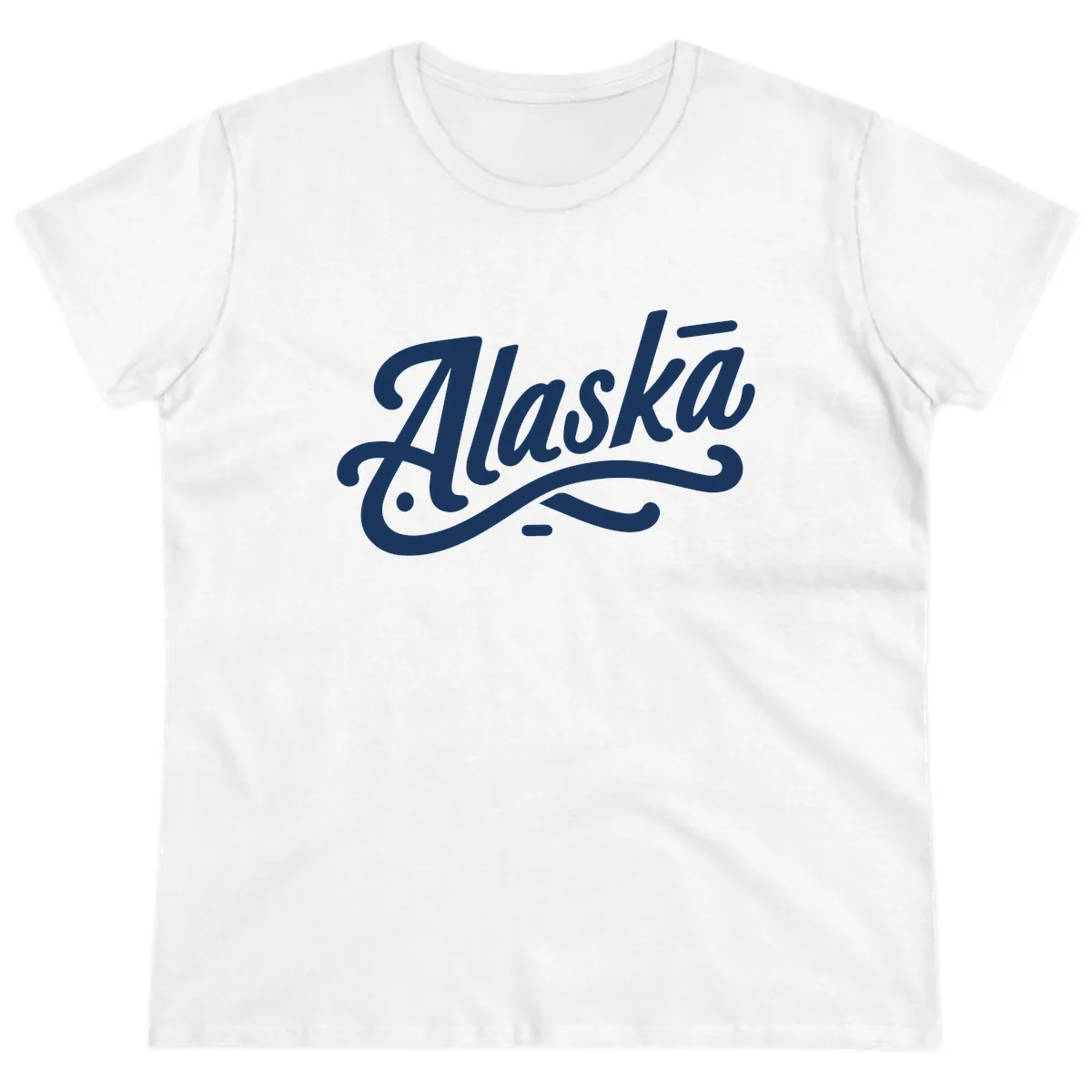 Alaska Script Calligraphy Lettering Ladies Tee in White