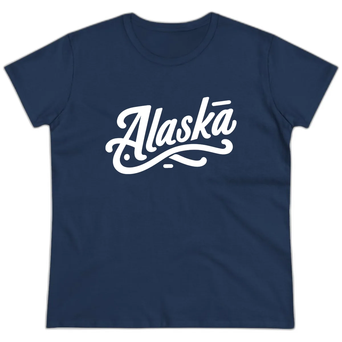 Alaska Script Calligraphy Lettering Ladies Tee in Navy