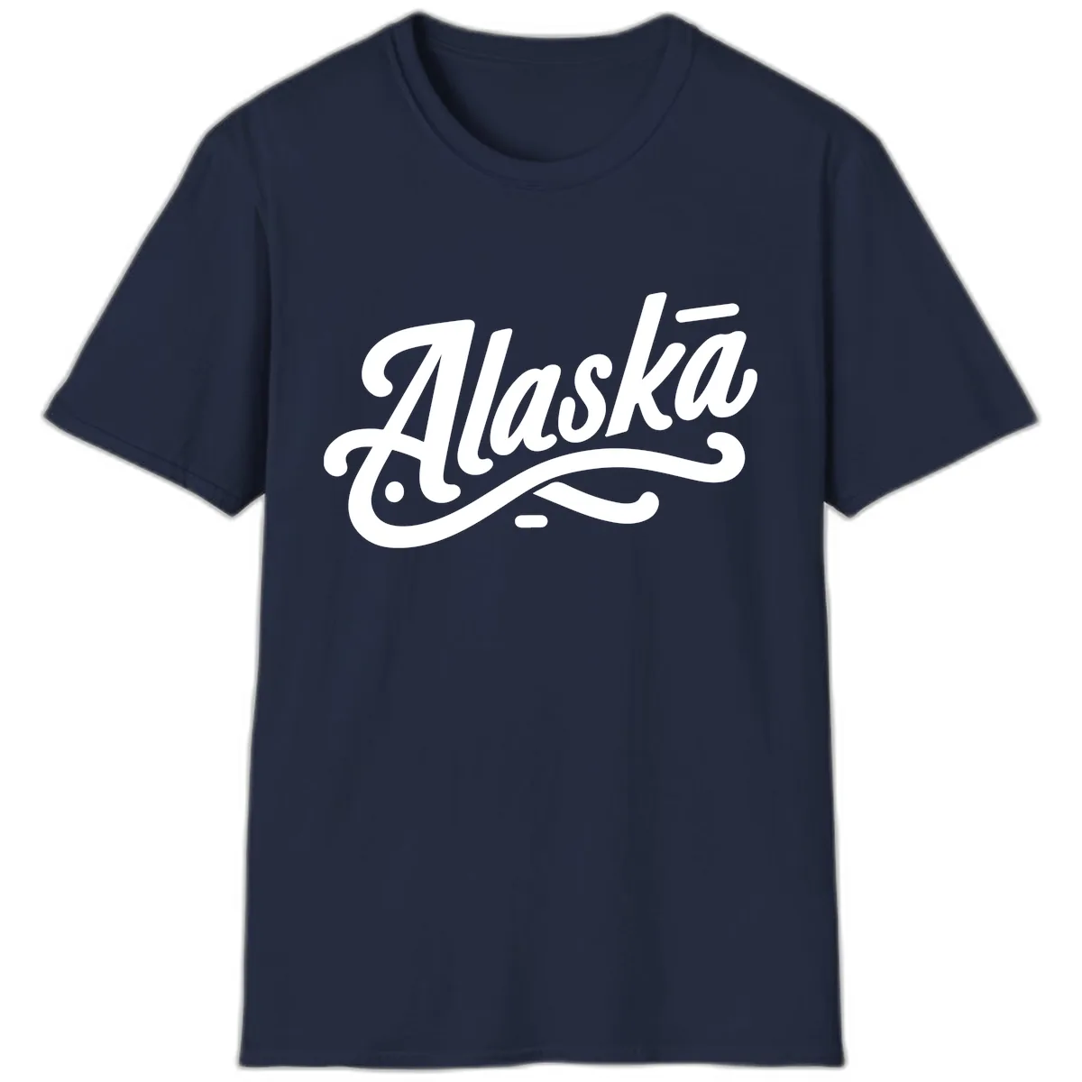Alaska Script Calligraphy Lettering T-Shirt in Navy