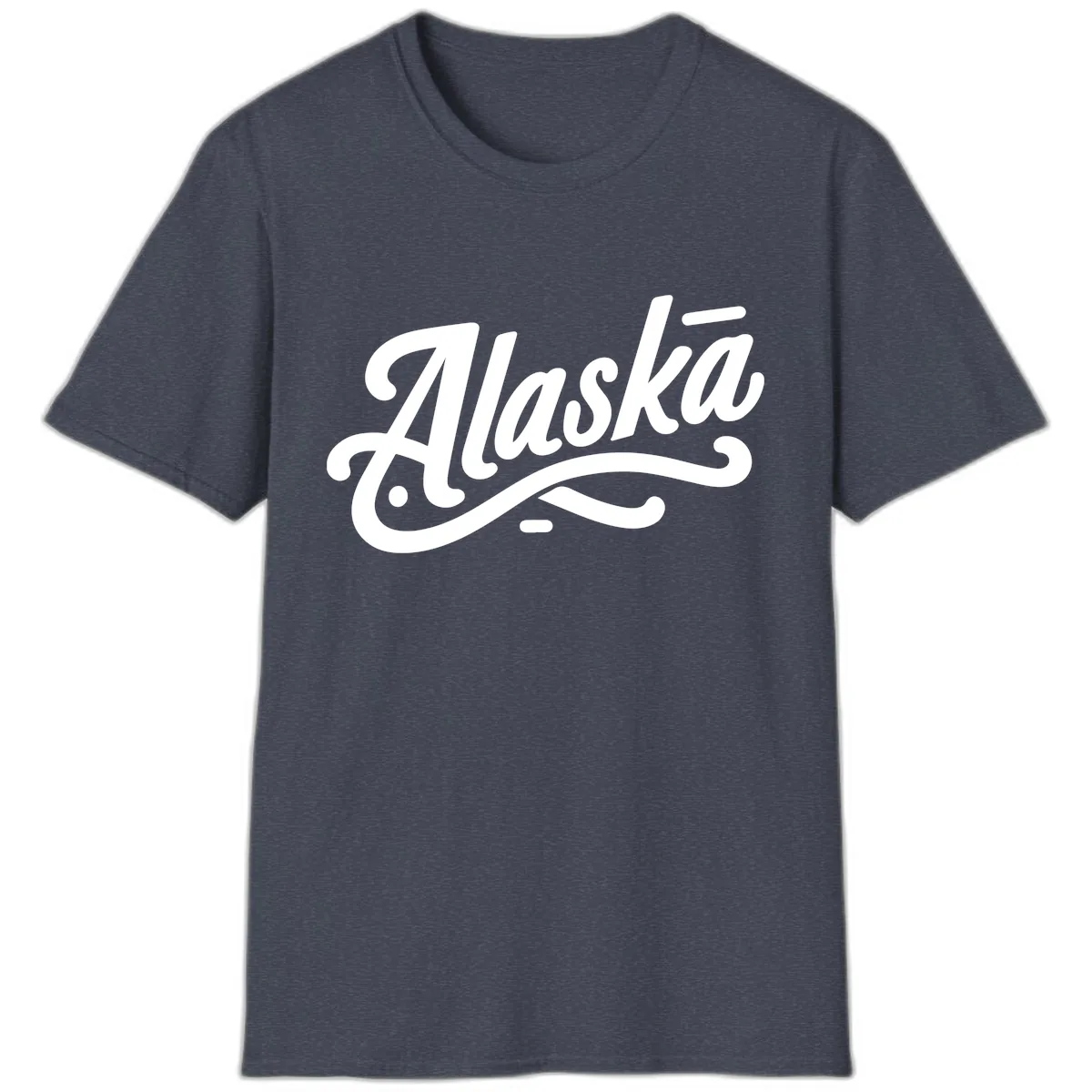 Alaska Script Calligraphy Lettering T-Shirt in Heather Navy
