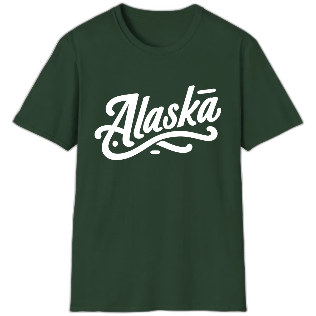 Alaska Script Calligraphy Lettering T-Shirt in Forest Green