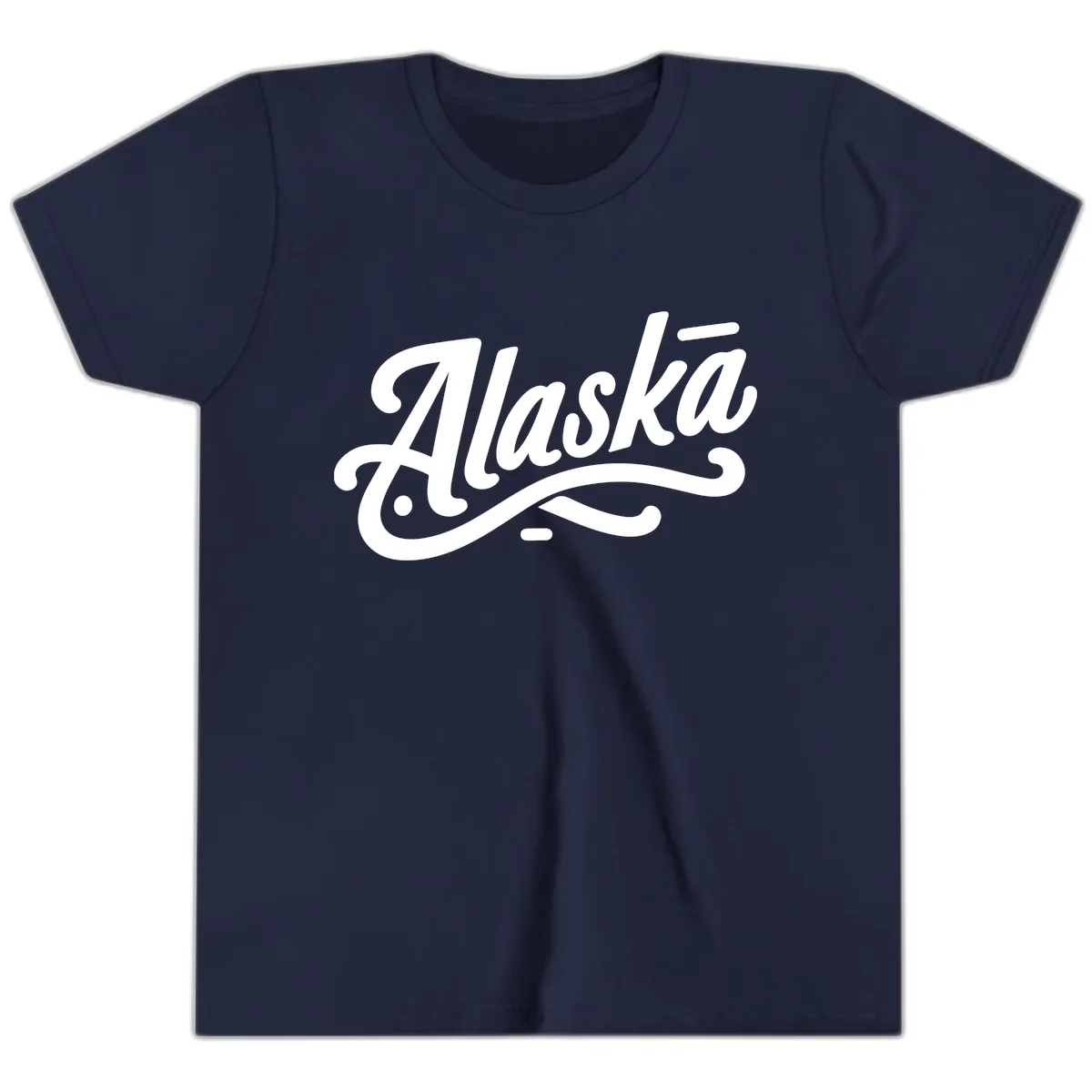 Alaska Script Calligraphy Lettering Youth T-Shirt in Navy