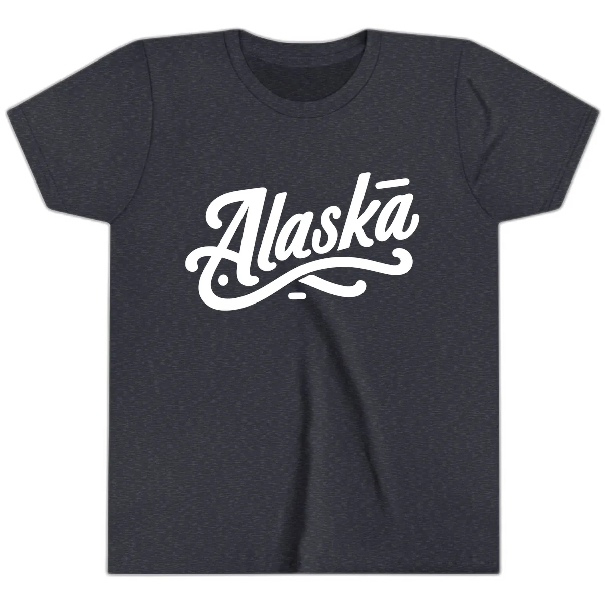 Alaska Script Calligraphy Lettering Youth T-Shirt in Heather Navy