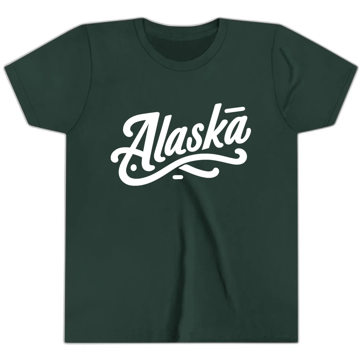 Alaska Script Calligraphy Lettering Youth T-Shirt in Forest