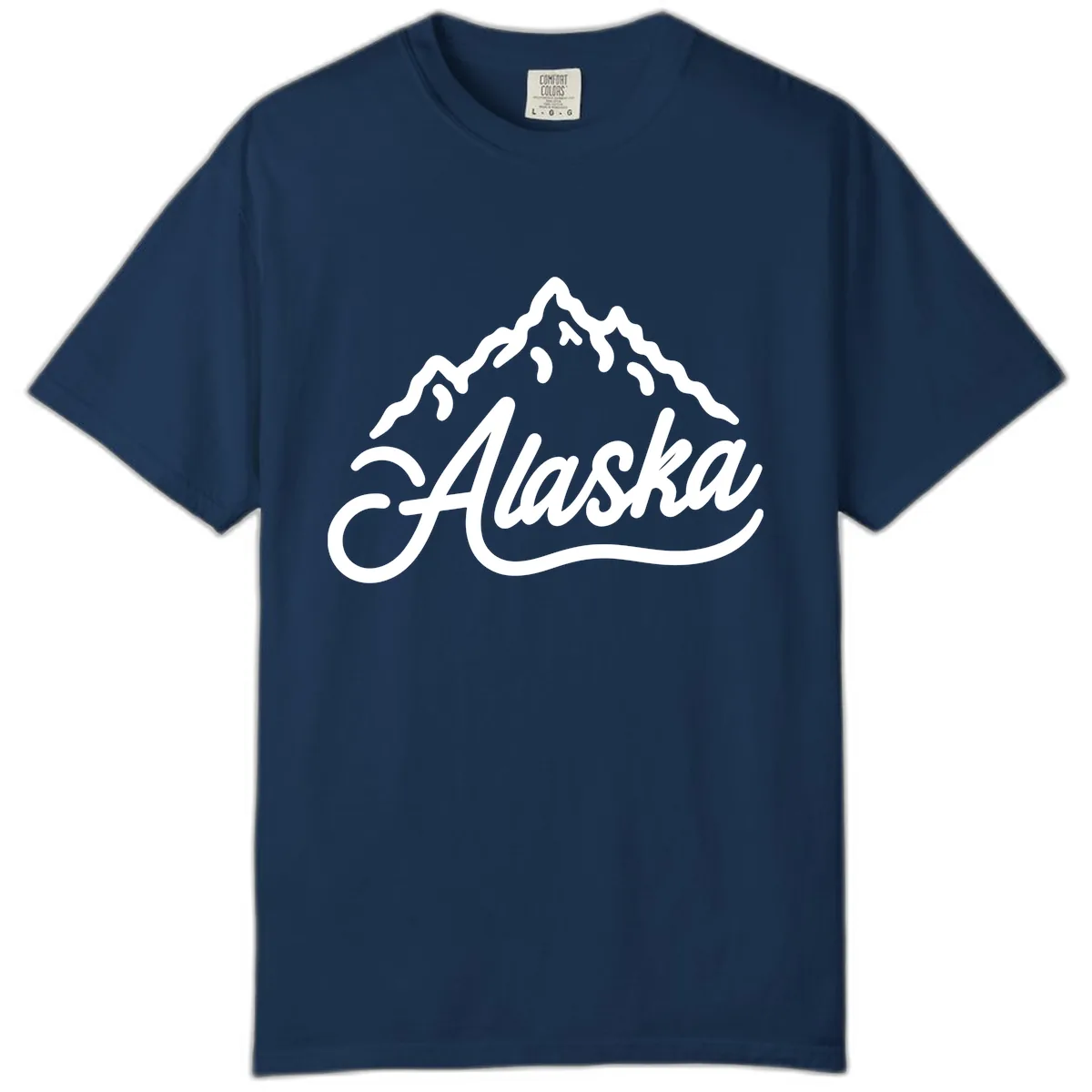 Alaska Mountain Script Wordmark Comfort Color in Navy