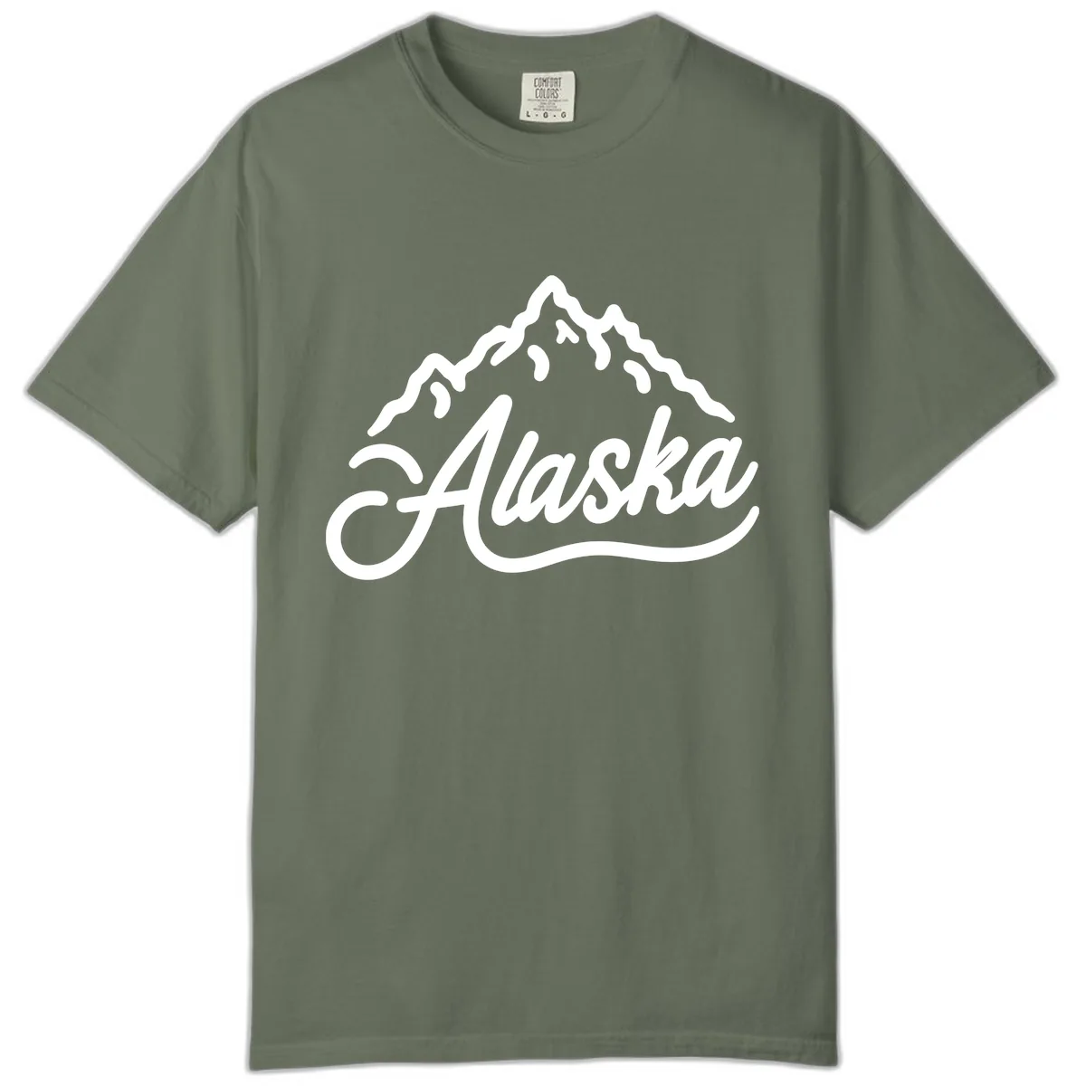 Alaska Mountain Script Wordmark Comfort Color in Moss