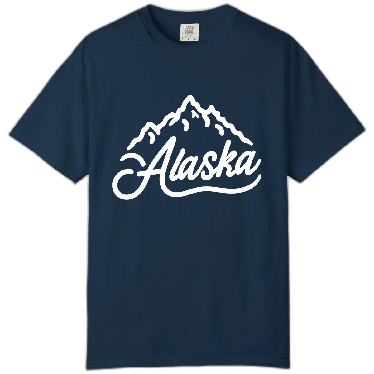 Alaska Mountain Script Wordmark Comfort Color in True Navy