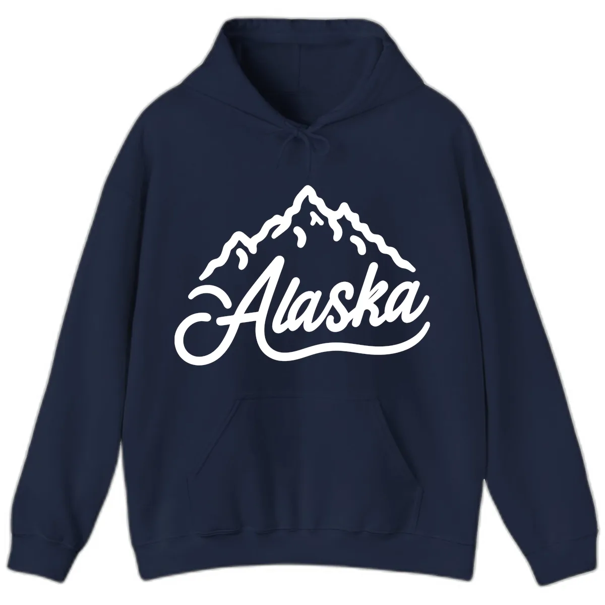 Alaska Mountain Script Wordmark Hoodie in Navy