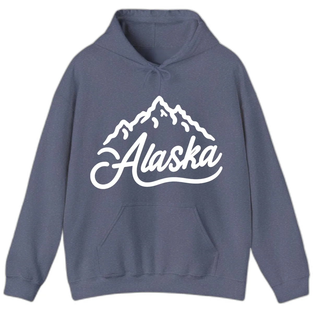 Alaska Mountain Script Wordmark Hoodie in Heather Navy