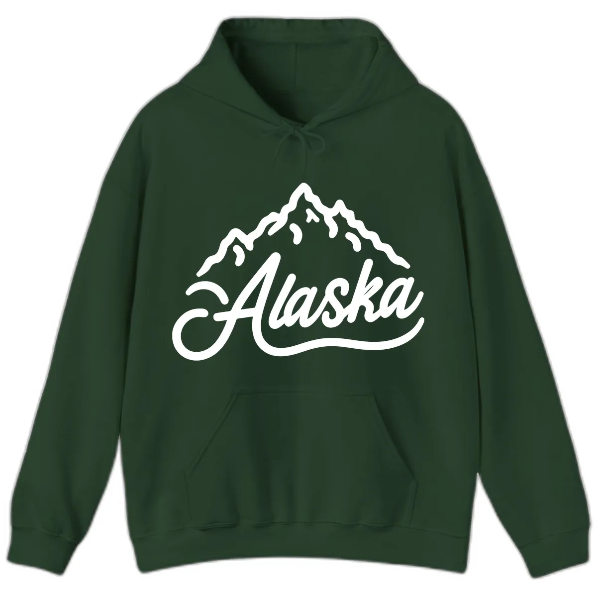 Alaska Mountain Script Wordmark Hoodie in Forest Green
