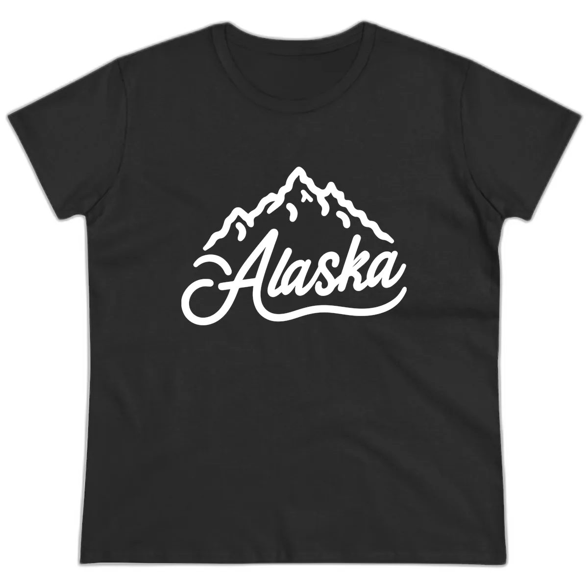 Alaska Mountain Script Wordmark Ladies Tee in Black