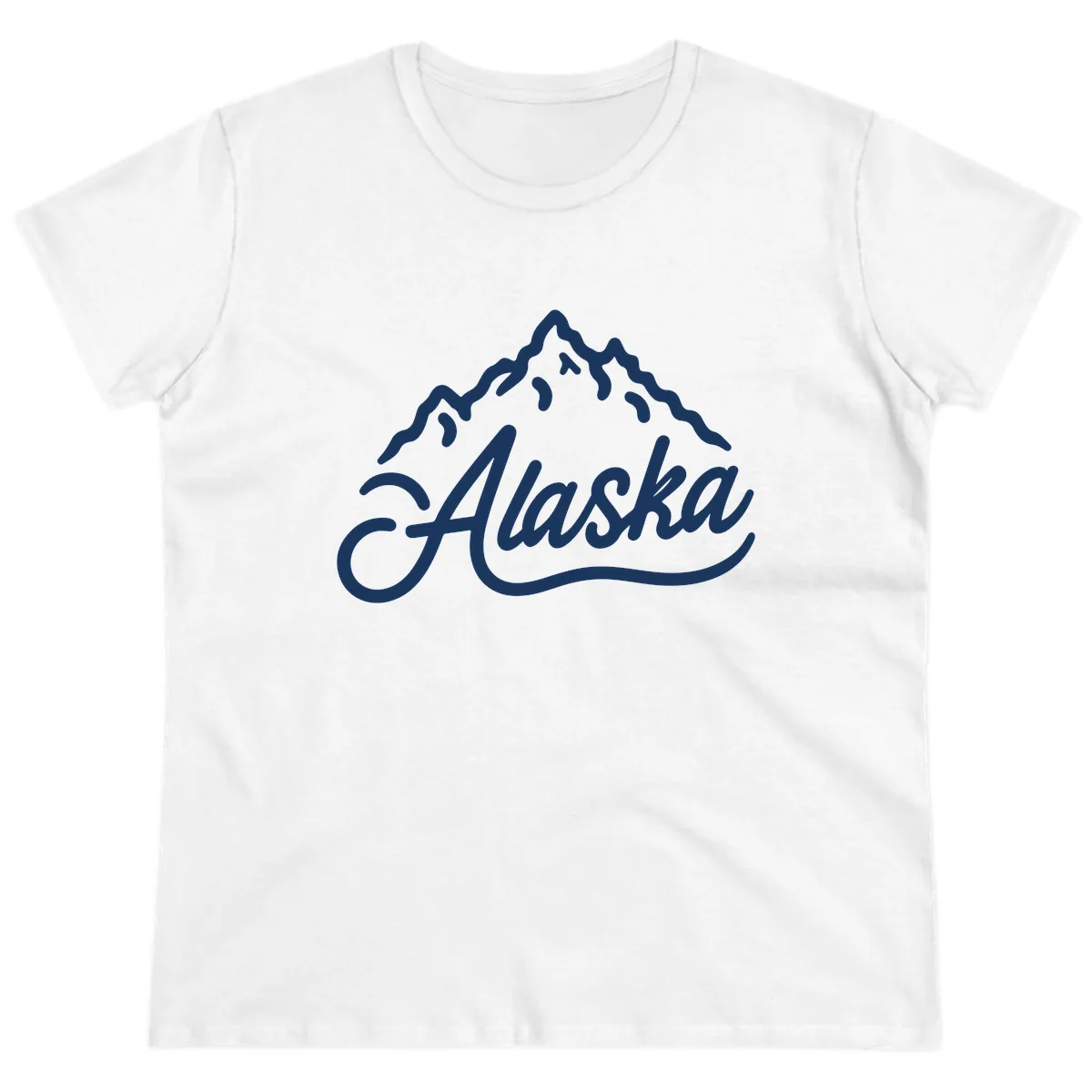 Alaska Mountain Script Wordmark Ladies Tee in White
