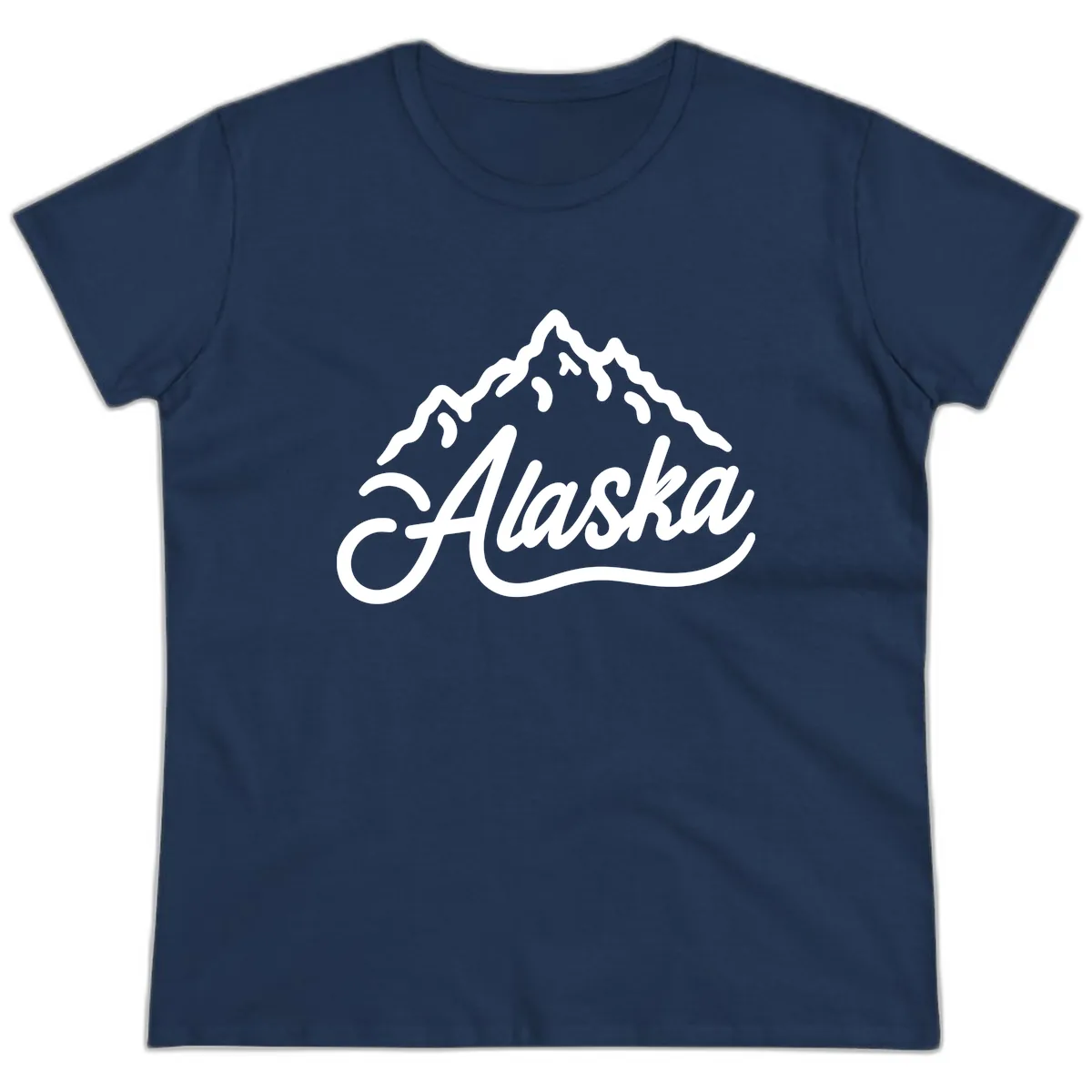Alaska Mountain Script Wordmark Ladies Tee in Navy