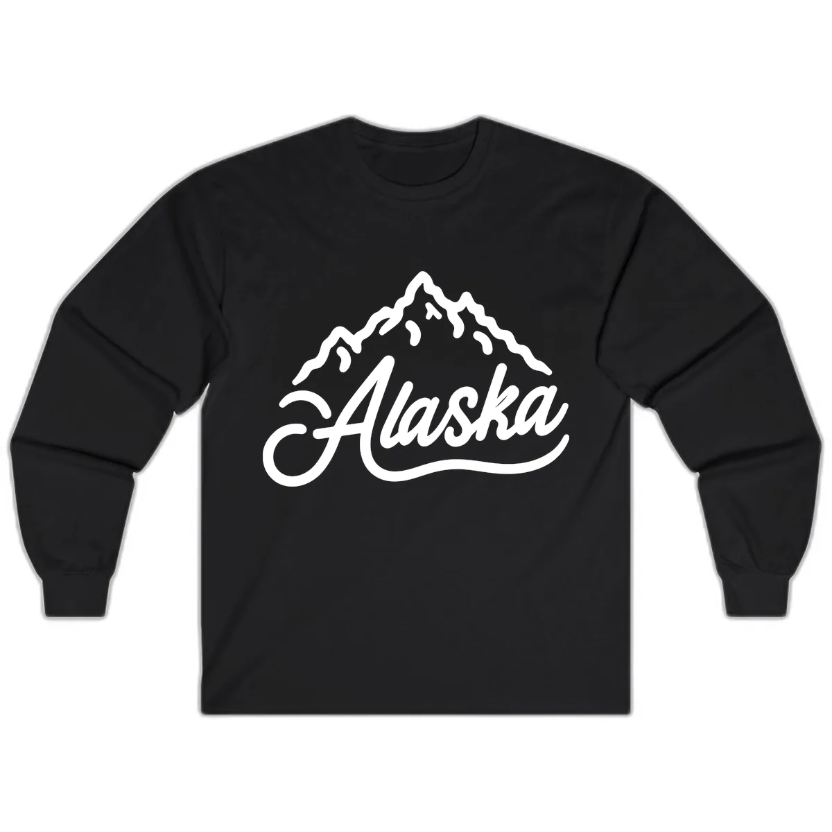 Alaska Mountain Script Wordmark Long Sleeve in Black