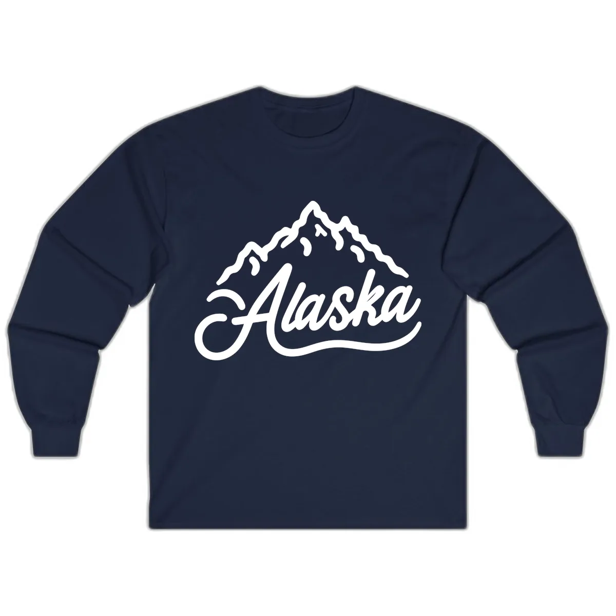 Alaska Mountain Script Wordmark Long Sleeve in Navy