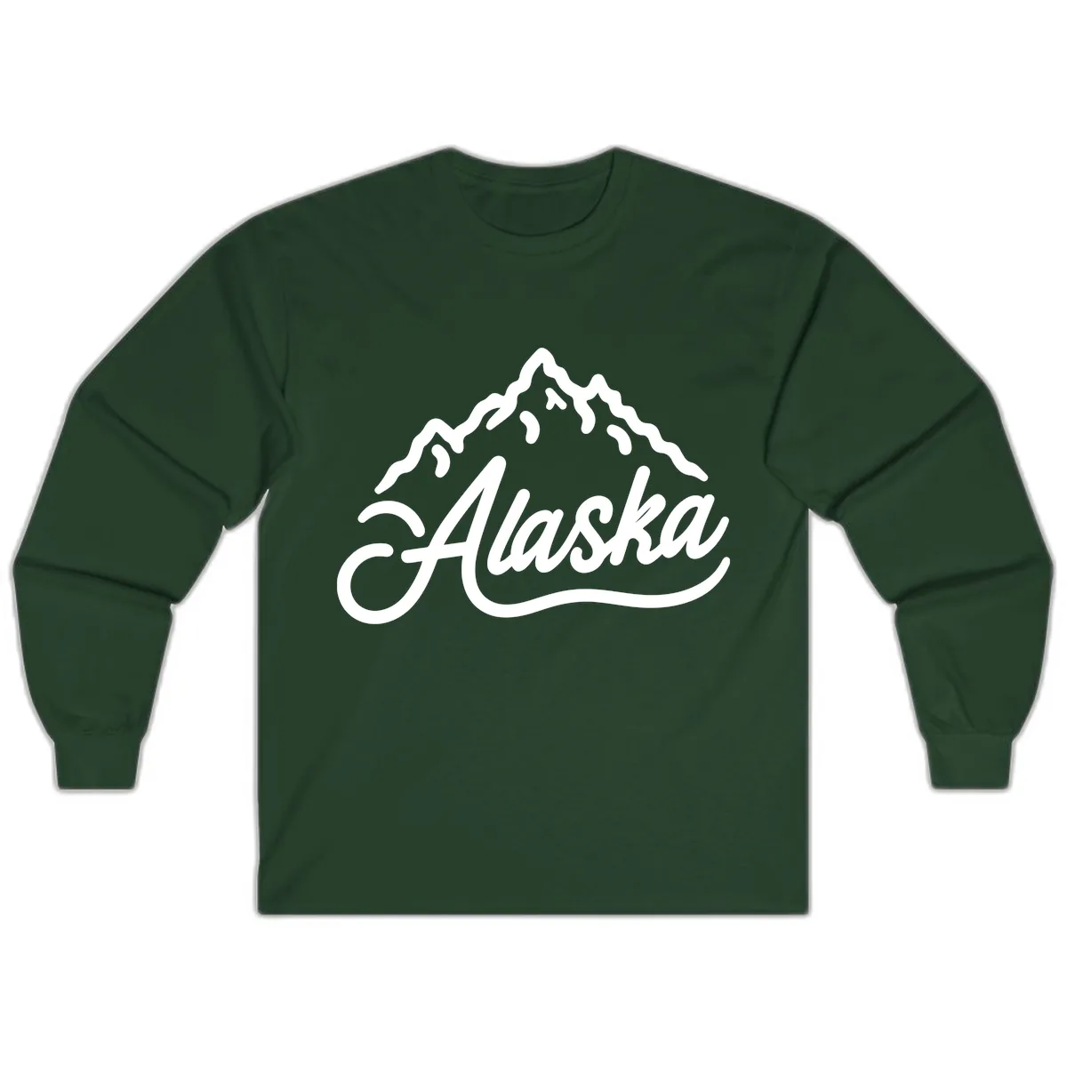 Alaska Mountain Script Wordmark Long Sleeve in Forest Green